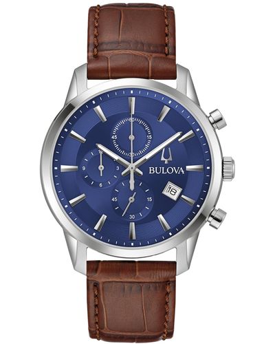Bulova Chronograph Classic Sutton Leather Strap Watch 41mm - Blue