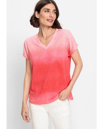Olsen Short Sleeve Ombre Burnout T-shirt - Pink