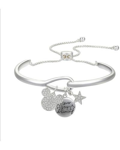 Disney Fine Plated Crystal Mickey Mouse "never Stop Dreaming" Adjustable Cuff Bracelet - Metallic