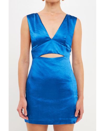 Endless Rose Satin Cut-out Mini Dress - Blue