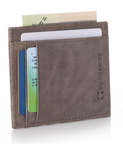 Alpine Swiss Rfid Safe Front Pocket Wallet Leather Thin Minimalist Id Card Case - Gray