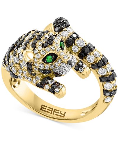 Effy Effy® Espresso & Black Diamond (1-1/2 Ct. T.w.) & Tsavorite Accent Tiger Ring In 14k Gold - Metallic