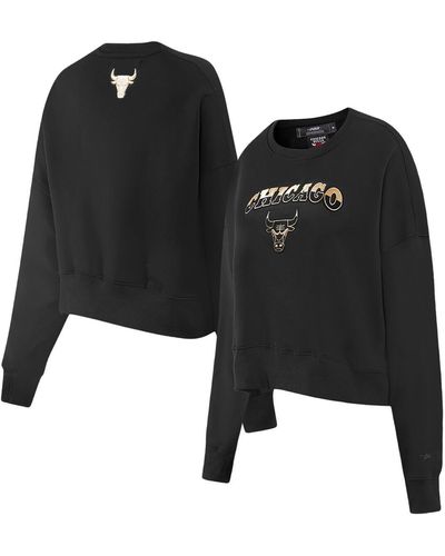 Pro Standard Chicago Bulls Glam Cropped Pullover Sweatshirt - Black