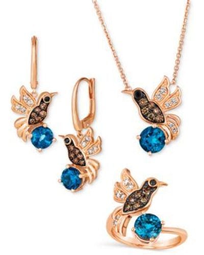 Le Vian Deep Sea Blue Topaz Diamond Hummingbird Jewelry Collection In 14k Rose Gold - White