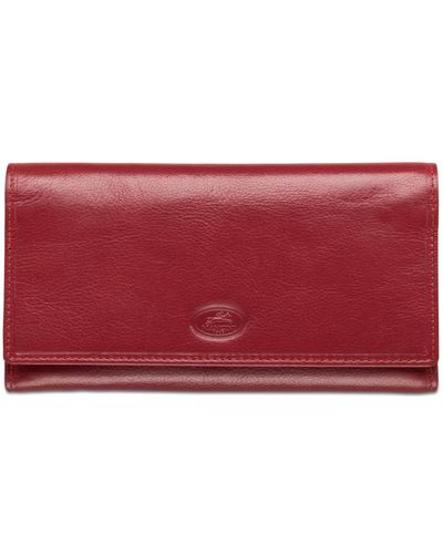 Mancini Equestrian-2 Collection Rfid Secure Trifold Checkbook Wallet - Red