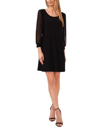 Cece Glitter Sleeve Mixed Media Dress - Black