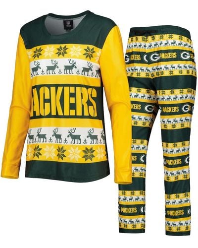 FOCO Bay Packers Holiday Ugly Pajama Set - Yellow