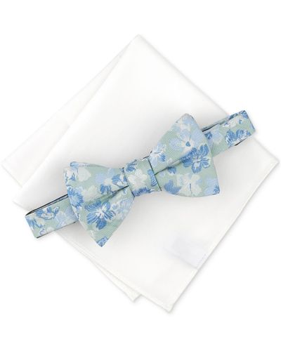 BarIII Rhodes Floral Bow Tie & Solid Pocket Square Set - Blue