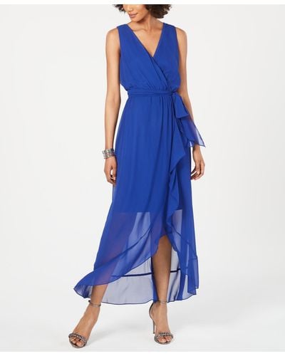 Sl Fashions Surplice High-low Maxi Dress - Blue