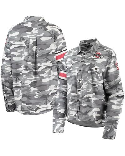 The Wild Collective Ohio State Buckeyes Camo Flannel Button-up Long Sleeve Shirt - Gray