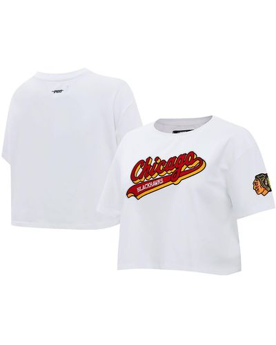 Pro Standard Chicago Blackhawks Boxy Script Tail Cropped T-shirt - White