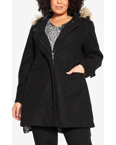 Avenue Plus Size Voyager Faux Wool Hidden Zip Coat - Black