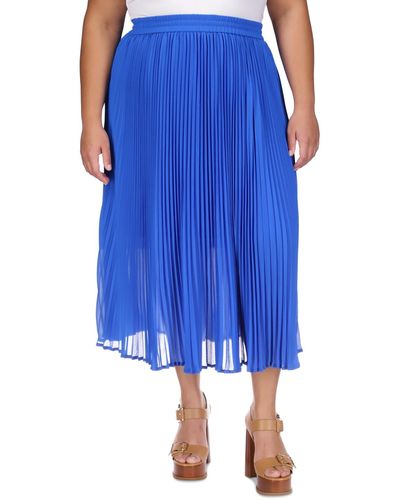 Michael Kors Michael Plus Size Pull-on Pleated Midi Skirt - Blue