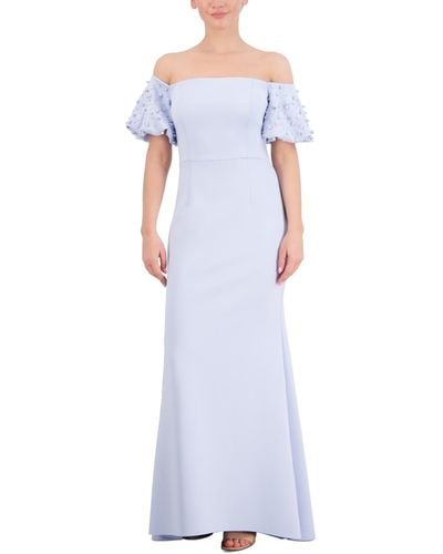 Eliza J Off-the-shoulder Imitation Pearl Puff-sleeve Gown - Blue