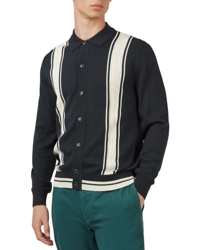 Ben Sherman Varsity-inspired Knitted Button-front Long-sleeve Shirt - Blue
