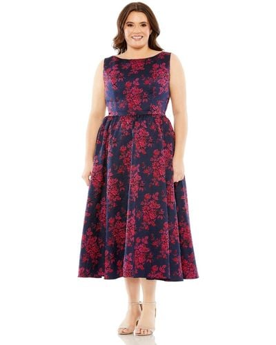 Mac Duggal Plus Size Sleeveless Floral Embroidered Dress - Purple