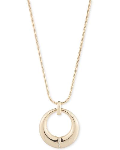 Lauren by Ralph Lauren Gold-tone Pave Sculpted Circle Pendant Necklace - Metallic