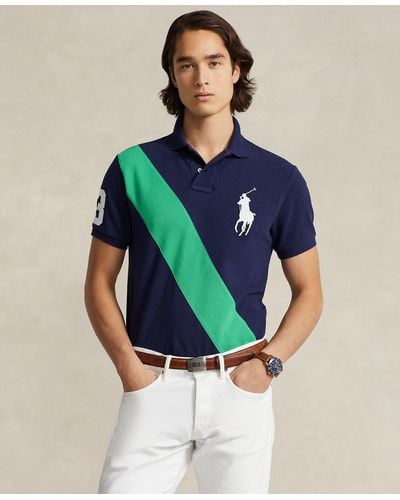 Polo Ralph Lauren Custom Slim Fit Big Pony Mesh Polo Shirt - Blue