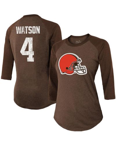 Majestic Threads Deshaun Watson Cleveland S Name & Number Raglan 3/4 Sleeve T-shirt - Brown