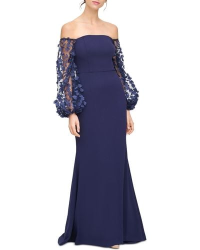 Eliza J Floral Embellished Off - The - Shoulder Gown - Blue