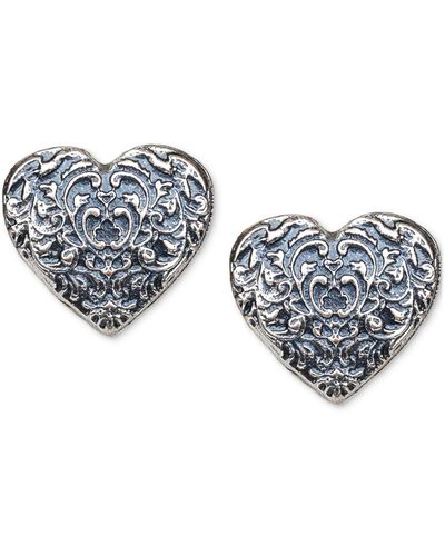 Patricia Nash Silver-tone Filigree Heart Button Earrings - Blue