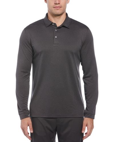 PGA TOUR Micro Birdseye Long Sleeve Golf Polo Shirt - Gray