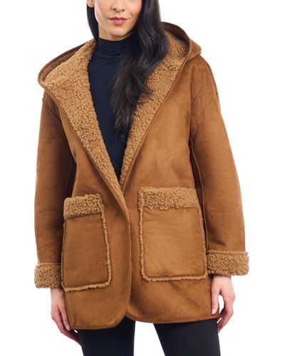 Lucky Brand Hooded Faux-shearling Coat - Brown