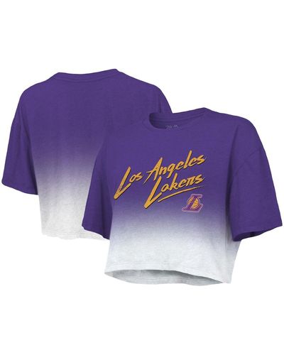 Majestic Threads Purple And White Los Angeles Lakers Dirty Dribble Tri-blend Cropped T-shirt - Blue