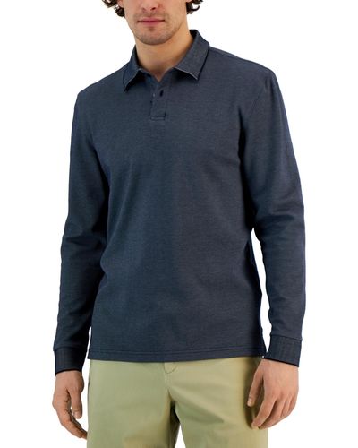 Alfani Classic-fit Solid Long-sleeve Polo Shirt - Blue
