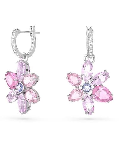 Swarovski Crystal Mixed Cuts Flower Gema Drop Earrings - Pink