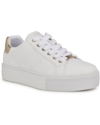 Nine West Gatspy Round Toe Lace-up Casual Sneakers - White