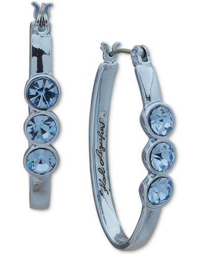Karl Lagerfeld Tone Crystal Oval Hoop Earrings - Blue