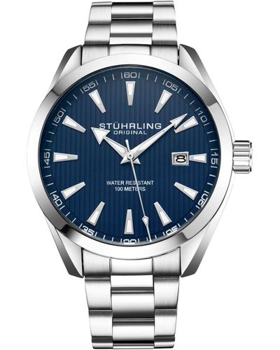 Stuhrling Tone Stainless Steel Bracelet Watch 42mm - Blue