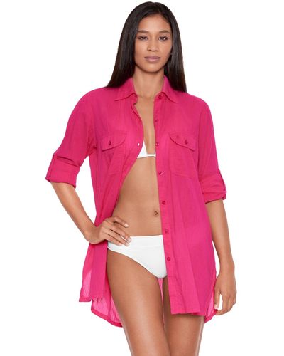 Lauren by Ralph Lauren Crushed Cotton Cover-up Shirt - Pink