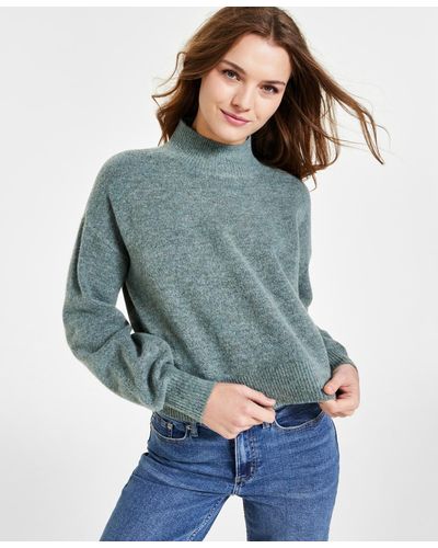 Calvin Klein Boxy Cropped Long Sleeve Mock Neck Sweater - Green