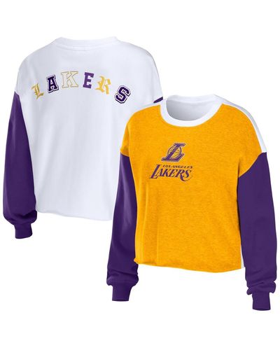 WEAR by Erin Andrews Los Angeles Lakers Mixed Letter Cropped Pullover Sweatshirt - Orange