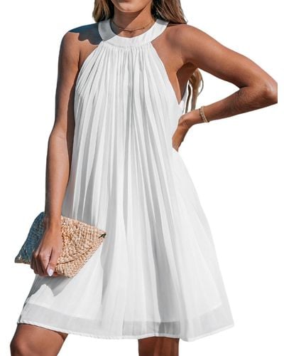 CUPSHE Ivory Romance Round Neck Sleeveless Mini Beach Dress - White