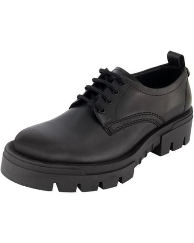 Karl Lagerfeld Leather Plain Toe Derby On Lug Sole Shoes - Black