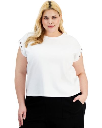 BarIII Trendy Plus Size Short-sleeve Grommet T-shirt - White
