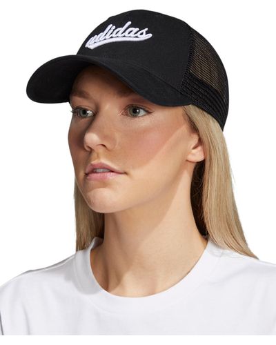 adidas Embroidered Logo Mesh Trucker Hat - Black