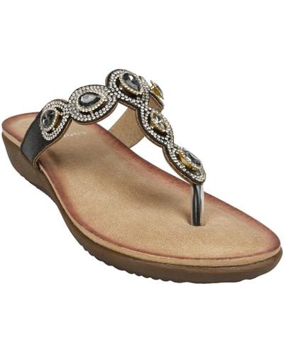 Gc Shoes Zara Jeweled T Strap Thong Flat Sandals - Metallic