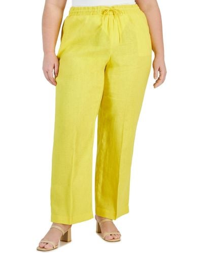 Charter Club Plus Size 100% Linen Pants - Yellow