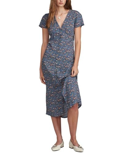 Lucky Brand Floral Print Button Front Midi Dress - Blue