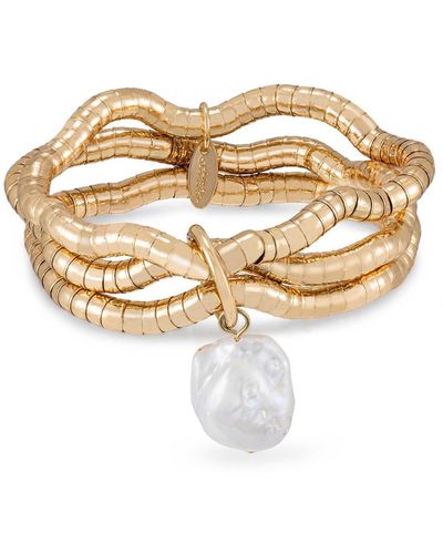 Ettika Liquid -plated And Cultured Freshwater Pearl Multi Layered 18k -plated Bracelet - White