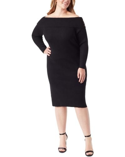 Jessica Simpson Trendy Plus Size Aaryn Rib-knit Off-the-shoulder Dress - Black