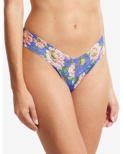 Hanky Panky Printed Signature Lace Low Rise Thong - Blue