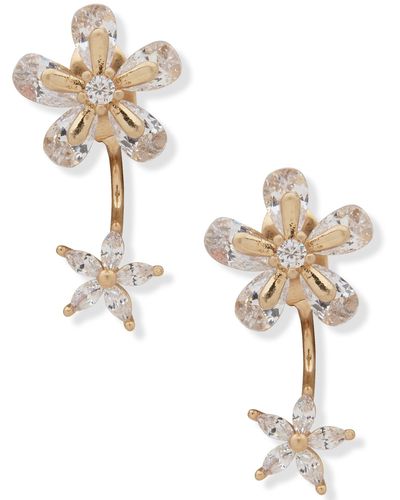 Lonna & Lilly Gold-tone Cubic Zirconia Flower Front-and-back Earrings - White