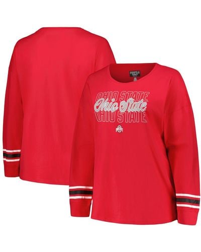 Profile Ohio State Buckeyes Plus Size Triple Script Scoop Neck Long Sleeve T-shirt - Red