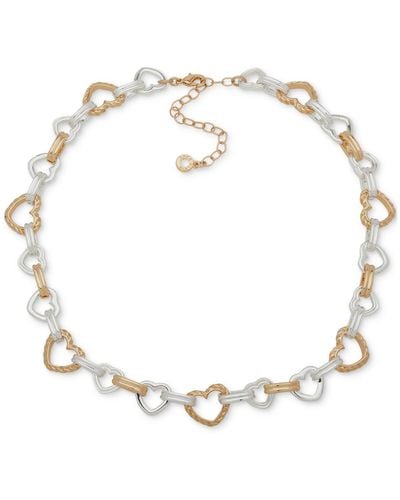 Anne Klein Two-tone Crystal Heart Link Collar Necklace - Metallic