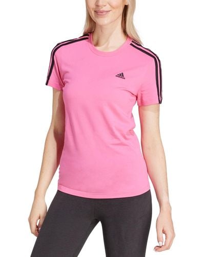 adidas Essentials Cotton 3 Stripe T-shirt - Pink